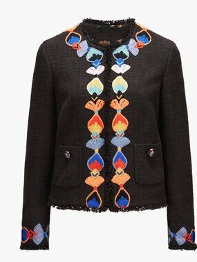 NWT Maison Common Munich Embroidered Tweed Jacket Macramé Trim Black Sz 34 $2495